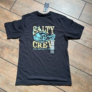Salty Crew Boys Black Graphic Tee - Yellow & Teal Fish Print Sz M BNWT